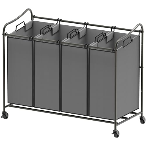 Simple Houseware 4-Bag Heavy Duty Laundry Sorter Rolling Cart, Dark Grey
