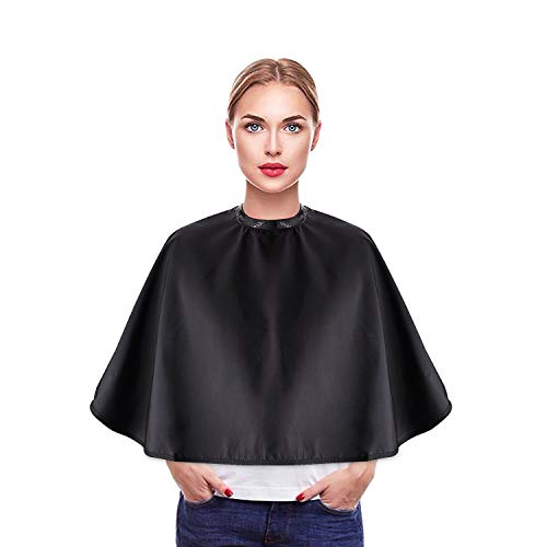 Noverlife Black Makeup Cape, Chemical & Water Proof Beauty Salon Shorty Smock for Clients, Lightweight Comb-out Beard Apron Shortie Makeup Bib Styling Shampoo Cape for Makeup Artist Beautician