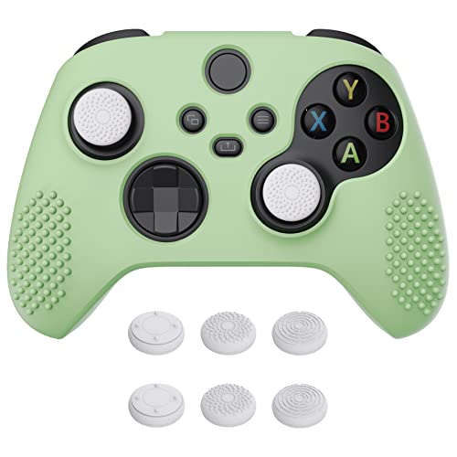 eXtremeRate PlayVital Matcha Green 3D Studded Edition Anti-Slip Silicone Cover Skin for Xbox Series X/S Controller, Soft Rubber Case Protector for Xbox Core Wireless Controller with Thumb Grip Caps