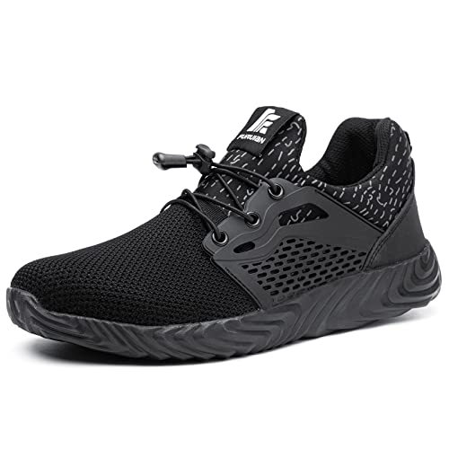 Furuian Steel Toe Indestructible Shoes Men Women Lightweight Puncture Resistant Safety Work Shoes Sneakers for Construction Working Breathable,black,11.5 Women/9.5 Men