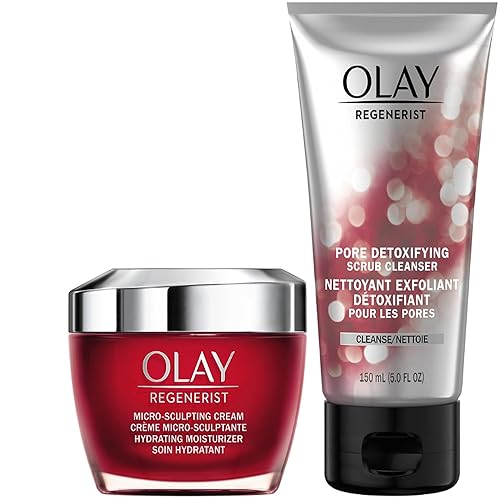 Olay Face Wash Regenerist Advanced Anti-Aging Pore Scrub Cleanser (5.0 Oz) and Micro-Sculpting Face Moisturizer Cream (1.7 Oz) Skin Care Duo Pack, Total 6.7 Ounces