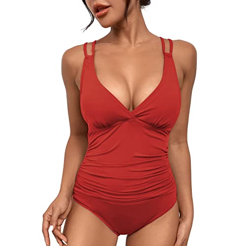 HJYUZP Prime Deals of The Day Lightning Deals Plus Size One Piece Swimsuit for Women Bride Bathing Suit Peplum Tankini Sexy One Piece Swimsuit for Women Sexy Plus Size Bathing Suits for Women Red