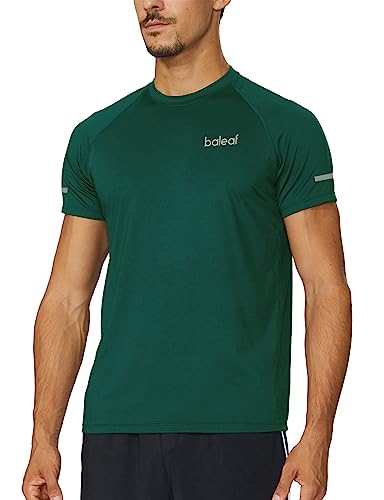 BALEAF Men's Workout Shirts Running Short Sleeve Athletic Gym T-Shirt Quick Dry Green L
