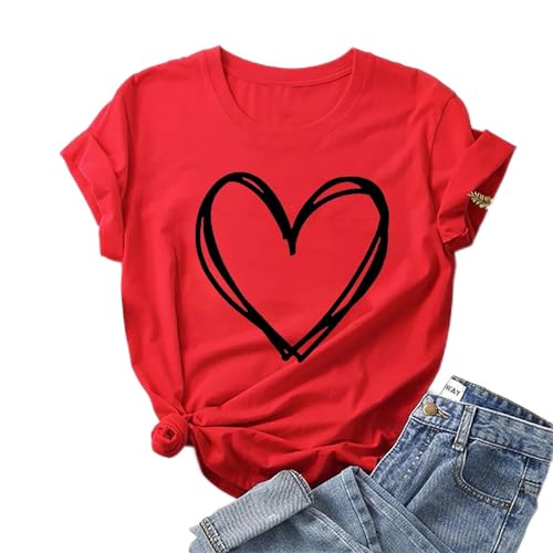 Prime Deals Today Clearance Today Deals Prime Valentines Shirts for Women Valentines Day Shirts Women Trendy Love Heat Graphic Short Sleeve Tops Valentine's Day Puppy Love with T-Shirt