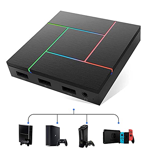 PXN K5 Pro Game Console Keyboard and Mouse Adapter Box for N-Switch, PS3, PS4, Download Play Keyboard Mapping, with 3.5mm Audio Interface