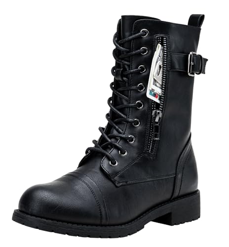 Vepose Women's 928 Military Combat Boots, Mid Calf Boots, Black, Size 8.5 US -with Card Knife Wallet Pocket(CJY928 Black 08.5)
