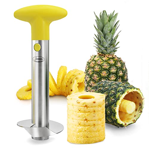 Pineapple Corer, [Upgraded, Reinforced, Thicker Blade] Newness Premium Pineapple Corer Remover, Stainless Steel Pineapple Core Remover Kitchen Tool with Sharp Blade for Diced Fruit Rings, Yellow