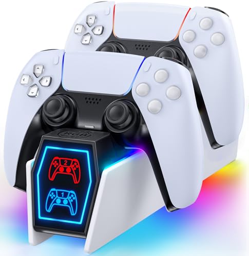 PS5 Controller Charger Station Compatible with Playstation 5 Skin Edge & Dual Controller, 9 RGB LED Light PS5 Accessories Charging Station, PS5 Charging Dock Stand with LED Indicators & Charging Cable