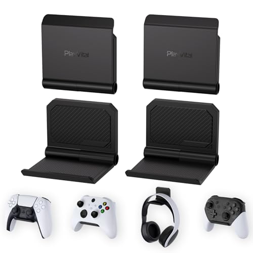 PlayVital 4 Set FOLD Controller Wall Mount for ps5/4, Gaming Headset Stand, Foldable Wall Stand for Xbox Series X/S, Switch Pro, Wall Holder for Xbox Wireless Headset, for Pulse 3D Headset - Black