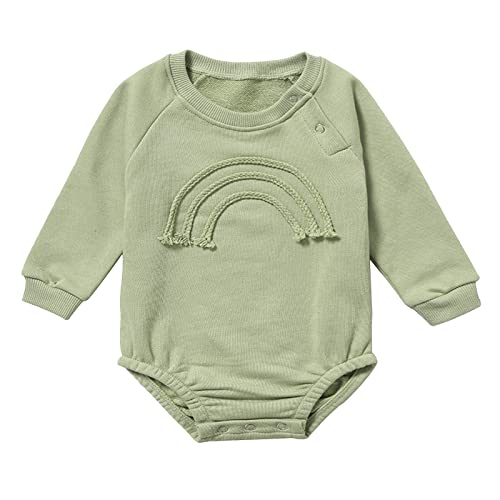 Baby Girl Boy Crewneck Sweatshirt Romper, Long Sleeve Rainbow Pullover Sweater Top Warm Fall Winter Clothes