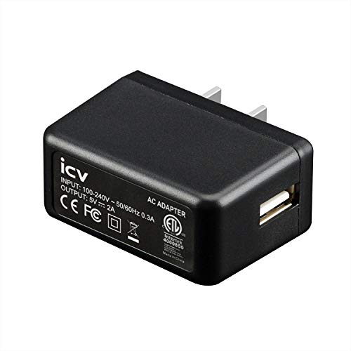 icv USB Wall Charger – 5V 2A AC Power Adapter with US Plug for Phone, Tablet and Other Related USB Powered Devices Small and Lightweight – Designed for Safety