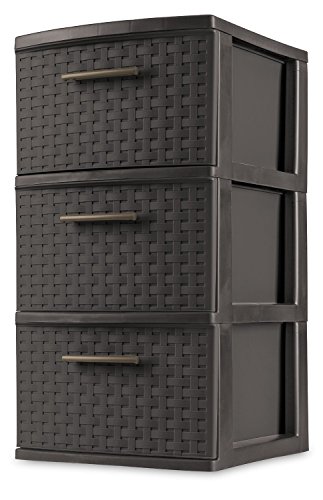 Sterilite 26306P02 Decorative 3-Drawer Storage Weave Tower, Espresso