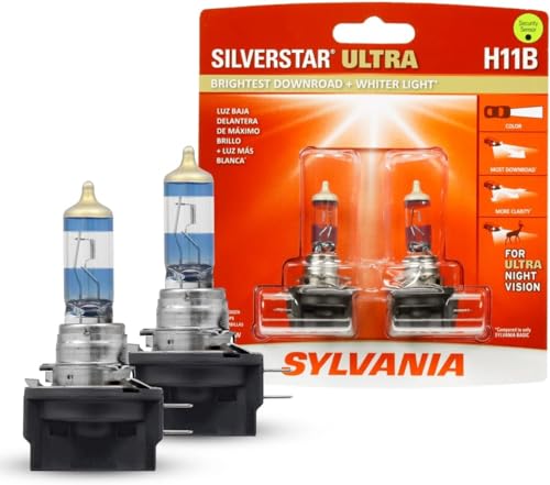 SYLVANIA - H11B SilverStar Ultra - High Performance Halogen Headlight Bulb, High Beam, Low Beam and Fog Replacement Bulb, Brightest Downroad with Whiter Light, Tri-Band Technology (Contains 2 Bulbs)