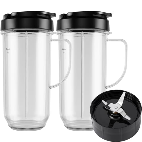 5-piece Magic Bullet Blender Cups, Tall 22oz Cup with Flip-Top To-Go Lid, Cross Blade, Blender Replacement Parts, Mug with Handle Compatible with Magic Bullet 250w MB1001