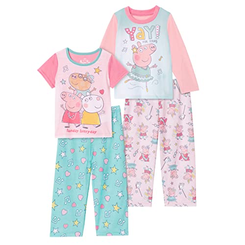 Peppa Pig Girls Pajamas for Toddler Kids | 4 Piece Sleepwear Sets for Toddler Boys Pajama Bottoms and Sleep Shirts (4, Funday Everyday)