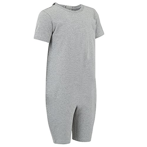 Special Kids Adaptive Clothing For Children With Special Needs, Short Sleeve Short Leg Zip Back Jumpsuit, 5-6 Years Old, Grey
