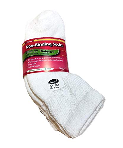 J.T. Foote - Non Binding Diabetic Socks Low Cut Ped Ladies 3pk - White Size 9-11
