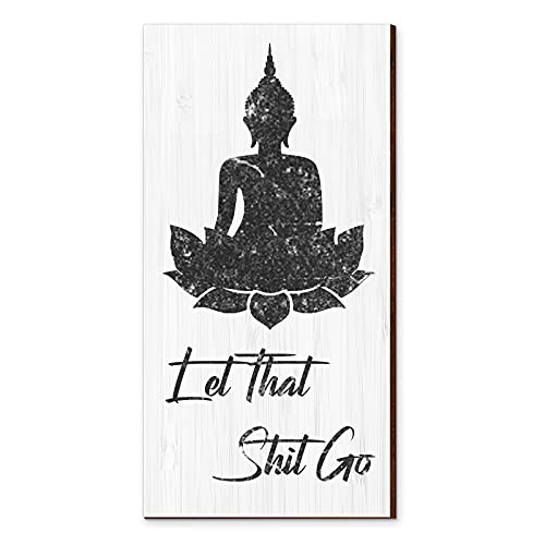 Funny Bathroom Signs Bathroom Wall Art Funny Bathroom Hanging Decor Funny Quote Bathroom Wall Decor Buddhist Bathroom Wall Sign with Hooks for Toilet Bathroom Window Wall Decor (Let That Shit Go)