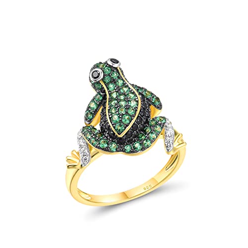 Santuzza 925 Sterling Silver Frog Gold Plated Rings Green Spinel Cute Summer Animal Rings for Women Girls (7)