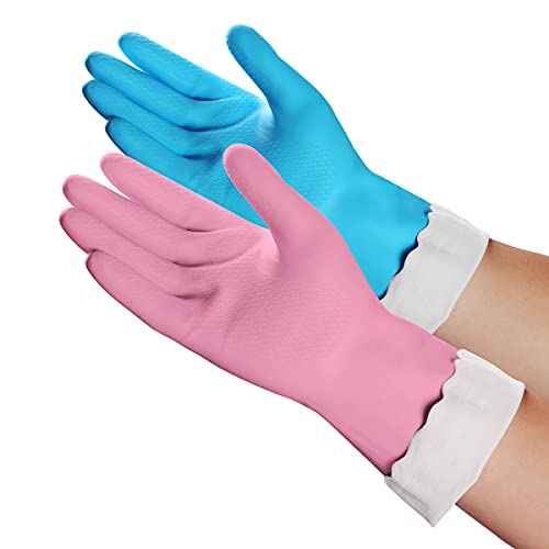 HSL Household Cleaning Gloves - 2 Pairs Reusable Kitchen Dishwashing Gloves with Latex Free, Cotton lining, Waterproof, Non-Slip, Ideal for Dishes, Household Chores, and Gardening (Medium)