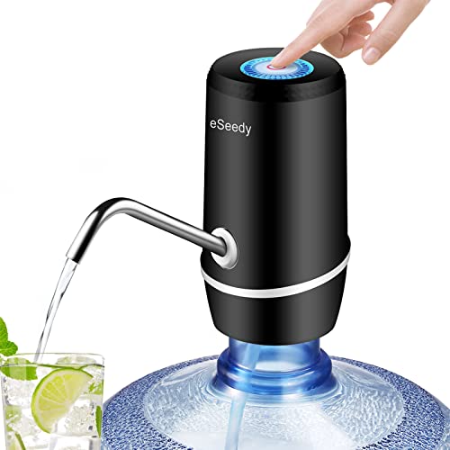 Water Pump for 5 Gallon Bottle, USB Charging Automatic Water Dispenser with Rechargeable Battery, Portable Electric Drinking Water Jug Pump for Home, Kitchen, Living Room, Office, Camping - Black
