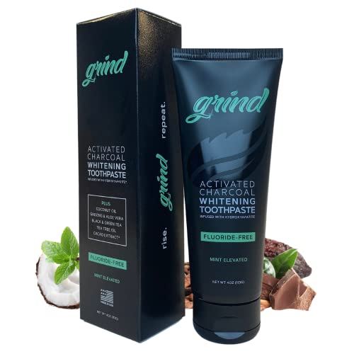 Grind Fluoride-Free Toothpaste, Hydroxyapatite Plus Theobromine, Activated Charcoal, Remineralizing, Whitening, Sensitive Teeth, Dentist Recommended, Natural, Made in USA, 4 oz, 1 pk