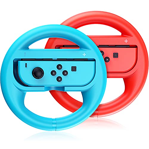 VOYEE Steering Wheel Compatible with Nintendo Switch Wheel, Family Use Accessories Compatible with Switch JoyCon Controllers, 2 Pack (Blue and Red)