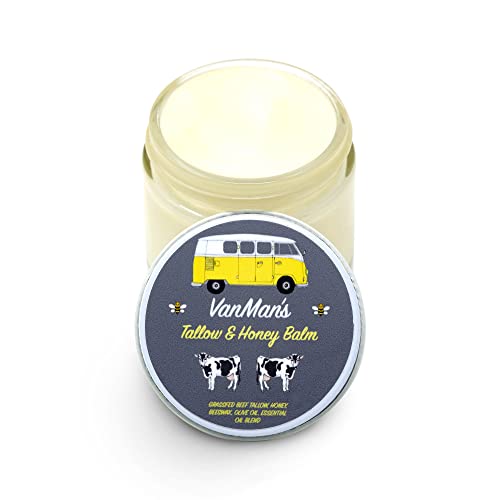 Vanman's Honey Balm (2 oz) - Grass Fed Beef Tallow & Honey Balm with Vitamins A, K, D, E & Essential Oils - Moisturizer Creates Soft, Smooth Skin