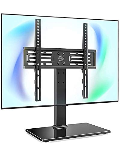 FITUEYES Universal TV Stand Table Top TV Stand for 27-55 inch TVS Height Adjustable TV Stand Mount, Glass Base, Black