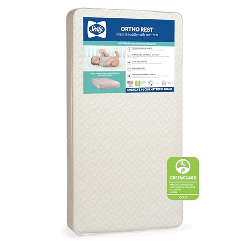 Sealy Ortho Rest Extra Firm Waterproof Baby Crib Mattress & Toddler Bed Mattress, 150 Premium Coils, Orthopedic Airy Comfort, GREENGUARD Air Quality Certified - Made in USA, 52'X28'