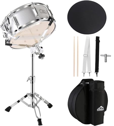 EASTROCK Snare Drum Set 14X5.5 Inches for Student Beginners with Gig Bag, Drumsticks, Stand, Drum Keys, Coated Material Drum Head, Off-white
