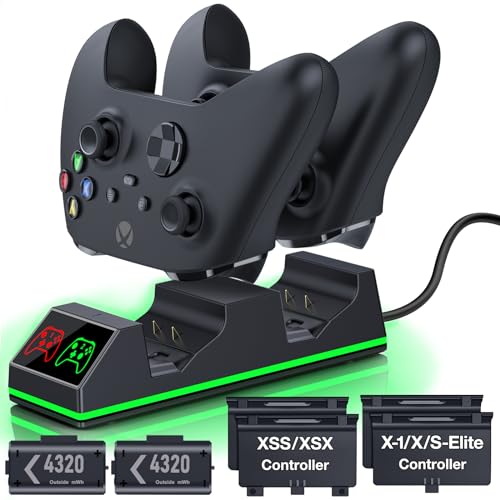 Controller Charger Station with 2x4320mWh Rechargeable Battery Pack for Xbox Series X/S Controller, Charging Dock for Xbox Controller Battery Pack with 4 Batteries Cover for Xbox One/X/S/Elite