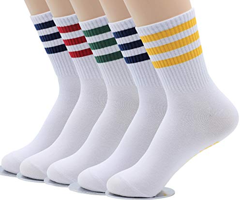 MK SOCKS Cotton Stripe Athletic Sports Running Retro Cute Matching School Crew Socks For Men/Women (as1, alpha, l, regular, regular, 5 Color)
