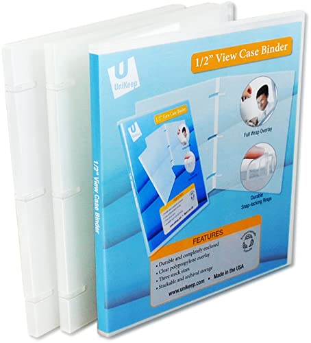 UniKeep 3 Ring Binder - Clear - Case View Binder - 0.50 Inch Spine - with Clear Outer Overlay - Pack of 3 Binders - Empty