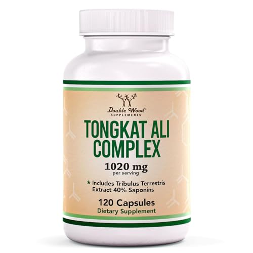 Tongkat Ali Extract 200 to 1 for Men (Longjack) Eurycoma Longifolia, 1020mg per Serving, 120 Capsules - Men's Health Support with 20mg Tribulus Terrestris (Third Party Tested) by Double Wood
