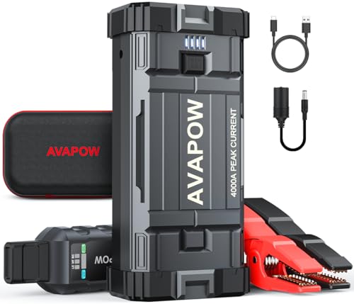 AVAPOW Car Jump Starter, 4000A Peak Battery (for All Gas or Up to 10L Diesel), Portable Booster Power Pack, 12V Auto Jump Box with LED Light, USB Quick Charge 3.0