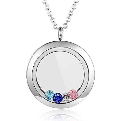 EVERLEAD Locket Necklace, DIY Floating Round Locket Pendant, Living Floating Memory Necklace for Women Friendship Necklace Memory Nostalgic