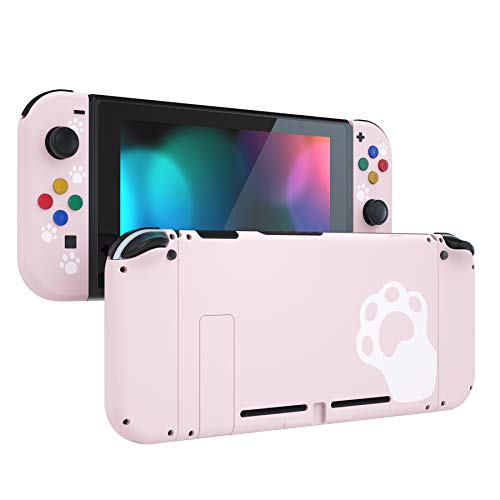 eXtremeRate DIY Replacement Shell Buttons for Nintendo Switch, Soft Touch Back Plate for Switch Console, Housing Case with Colorful Buttons for Joycon Handheld Controller - Pink Cat Paw