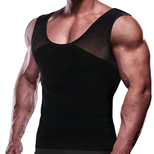GKVK Mens Slimming Body Shaper Vest Chest Compression Shirt Abs Abdomen Slim Tank Top Undershirt, Black, Large