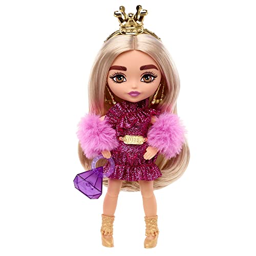 Barbie Extra Minis Doll & Accessories with Blonde Hair, Toy Pieces Include Shimmery Dress & Furry Shrug