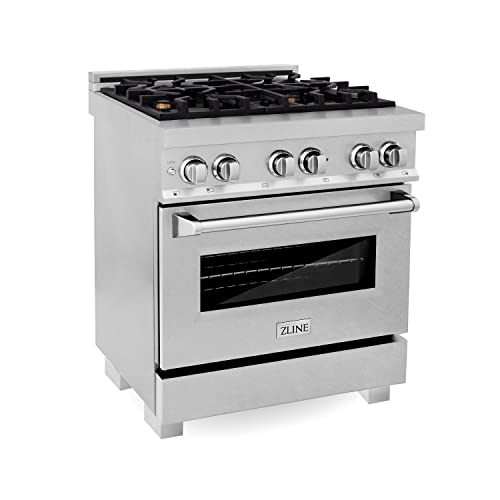 ZLINE 30' 4.0 cu. ft. Dual Fuel Range with Gas Stove and Electric Oven in Fingerprint Resistant Stainless Steel and Brass Burners (RAS-SN-BR-30)