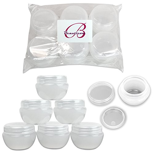 Beauticom 10G/10ML Frosted Container Jars with Inner Liner for Scrubs, Oils, Salves, Creams, Lotions, Makeup Cosmetics, Nail Accessories, Beauty Aids - BPA Free (6 Pieces, White)