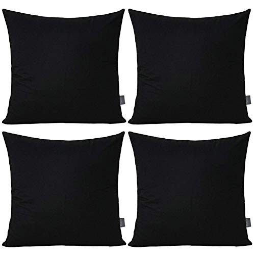 Thmyo 4-Pack 100% Cotton Comfortable Solid Decorative Throw Pillow Case Square Cushion Cover Pillowcase Sublimation Blank Pillow Covers DIY Throw Pillowcase for Sofa Bedroom(18x18 inch/45x45cm,Black)