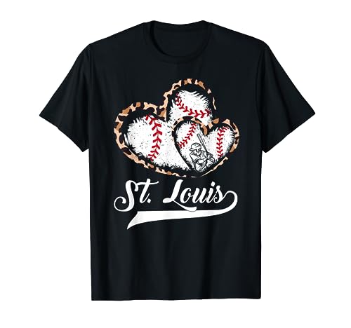 Vintage St.Louis Baseball Leopard Heart Baseball Fans T-Shirt