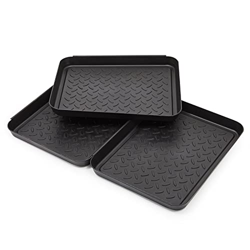 Farmlyn Creek Black Plastic Boot Trays for Under Sink, Entryway (13.7 x 10.6 x 1.2 in, 3 Pack)