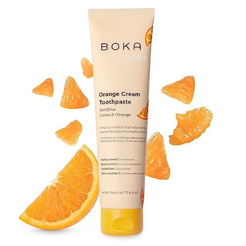 Boka Fluoride Free Toothpaste- Nano Hydroxyapatite, Remineralizing, Sensitive Teeth, Whitening- Dentist Recommended for Adult, Kids Oral Care- Orange Cream Flavor, 4oz 1Pk - US Manufactured
