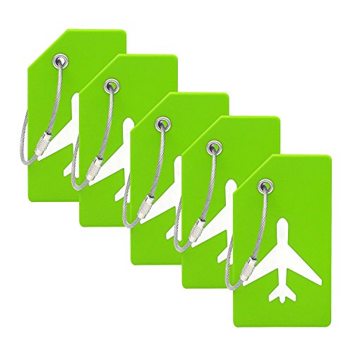 Silicone Luggage Tag with Name ID Card Perfect to Quickly Spot Luggage Suitcase (Plane 5Pcs Green)