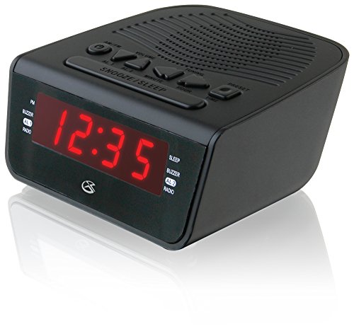 GPX C224B Dual Alarm Clock AM/FM Radio with Red LED Display (Black)