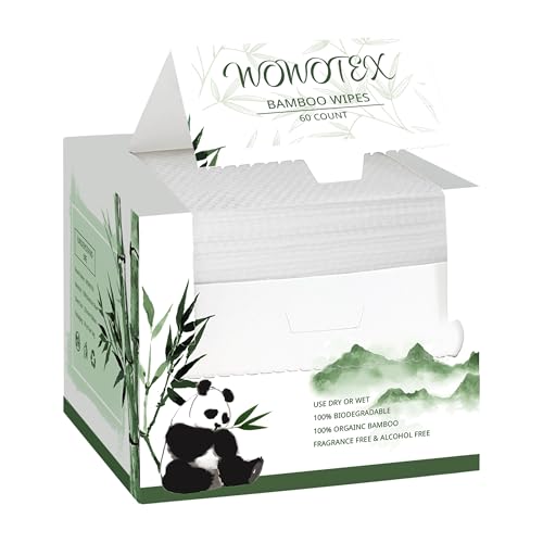 WOWOTEX Bamboo Disposable Face Towel Biodegradable Large Dry Face Wipes 60 Count/1 Box Extra Thick Soft Clean Facial Towels for Sensitive Skin, Makeup Removing, Facial Cleansing, Nursing, Travel