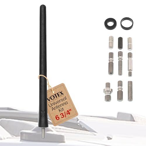 Votex Black Short Rubber 6 3/4' Universal Antenna Kit - Car Wash Proof, Easy Setup, Enhanced Reception with Copper Coil, USA Stainless Steel Threading, Flexible & Durable Fits Cars, Trucks, SUVs